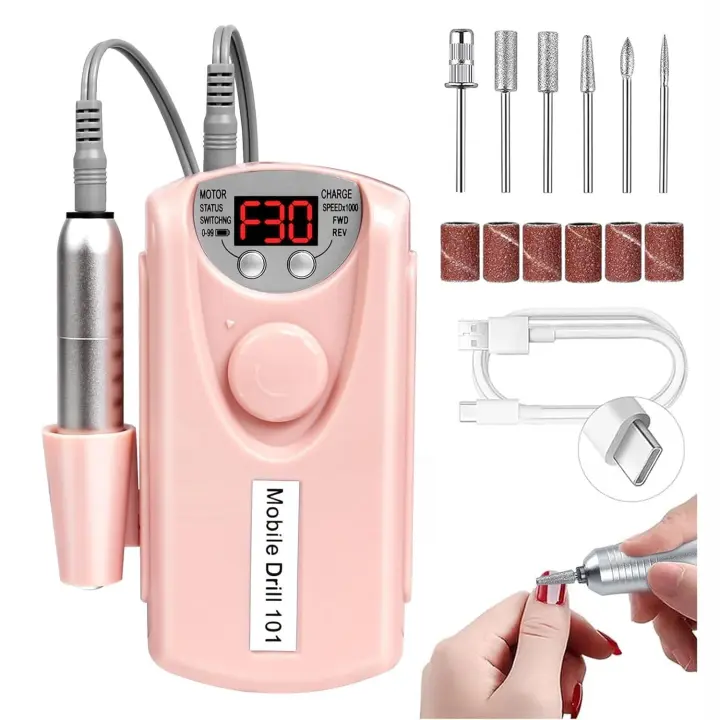 Cordless Nail Drill Pro: lima de uñas eléctrica recargable de 30000 RPM, liviana y silenciosa para uñas acrílicas, de gel, manicuras y pedicuras – uso profesional y doméstico - 1