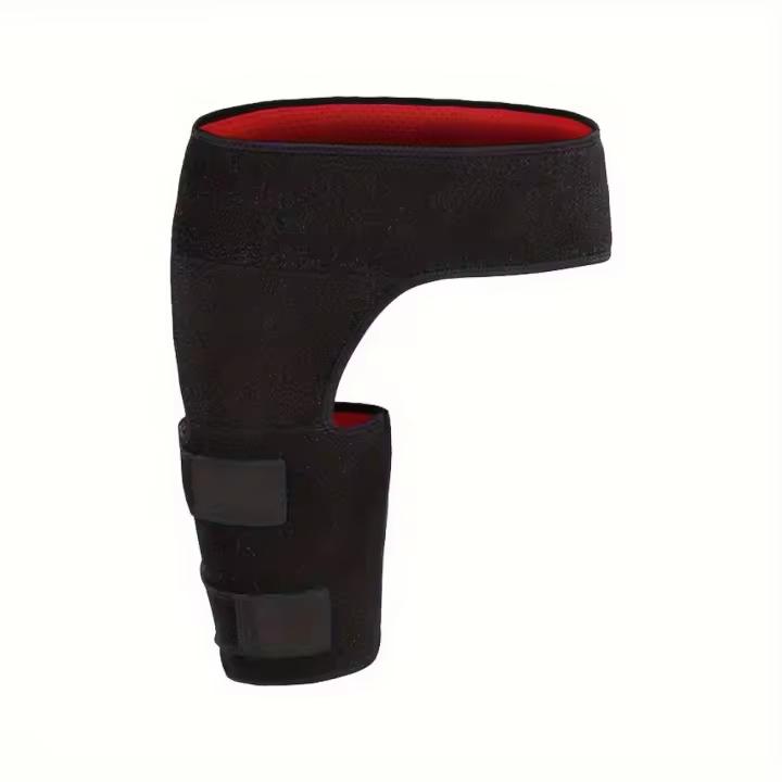 1 cinturón de soporte de cadera de compresión de neopreno de grado profesional, cinturón de soporte de muslo ajustable, nuevo cinturón de soporte lumbar auxiliar y estabilizador de cadera, vendaje de soporte de ingle de fitness negro, equipo de soporte mu - 1