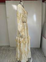 Falda larga para mujer, vestido con vuelo de cintura alta floral con cuello en V hueco para ir al trabajo, novedad de 2025 - details 9