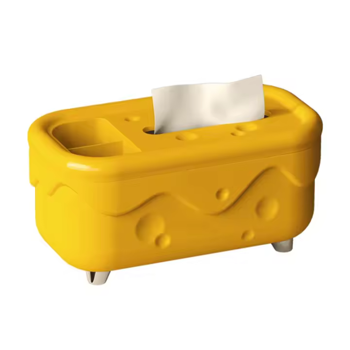 Caja de pañuelos de queso Kawaii creativa, soporte de plástico elegante para pañuelos, caja de almacenamiento de papel con acabado brillante para oficina - 1
