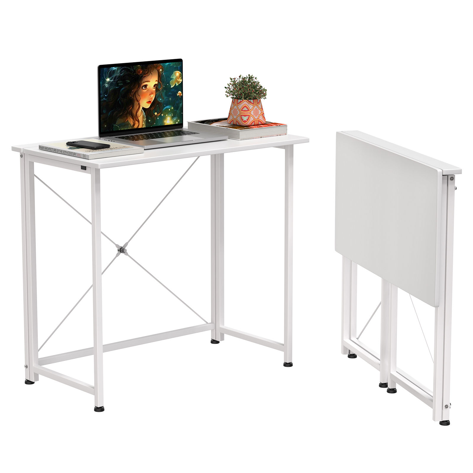Rynview-Escritorio plegable pequeño, sin volumen, escritorio de ordenador plegable, adecuado para dormitorio, oficina Ahorra espacio.