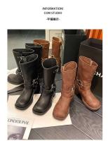 Botas de tacón bajo con punta cuadrada de moda, botas con cremallera lateral - details 11
