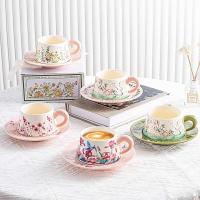 Juego de Taza de Café de Cerámica Vintage Pintura al Óleo de Lirio Floreciente en los Valles - details 1