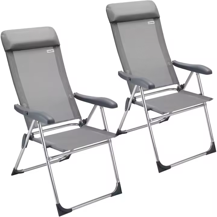 Juego de 2 Sillas de Jardín Plegables de Aluminio Reclinables 7 Posiciones Montadas Camping Balcón Terraza Patio - 1