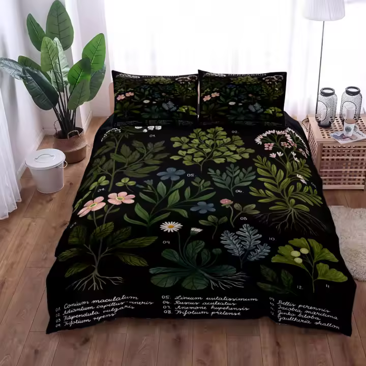 Juego de edredón de herbario botánico, funda nórdica de tamaño King, Queen, doble, individual, funda de almohada, juego de ropa de cama - 1