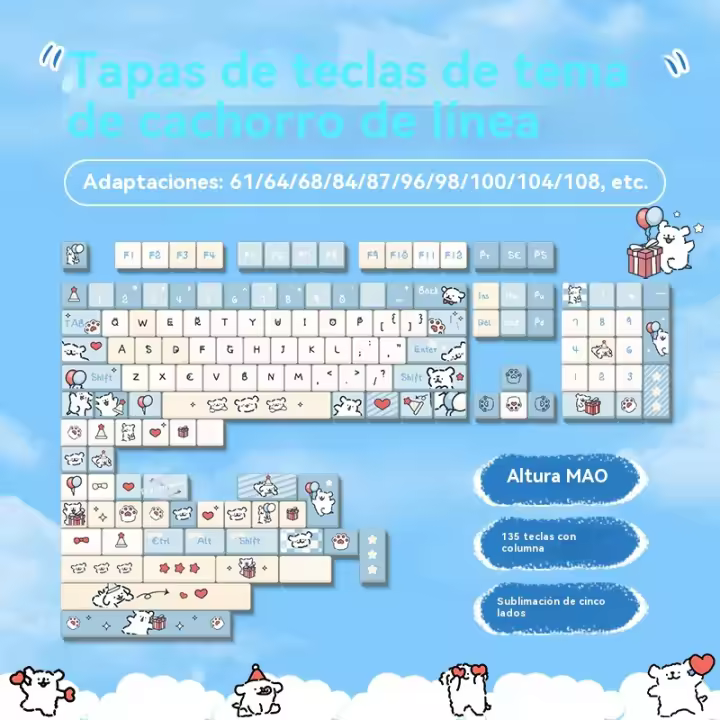Línea cachorro keycap PBT Sakura sublimación de cinco lados hi75 tarántula F99F98F87 teclado mecánico keycap (teclado no incluido) - 1