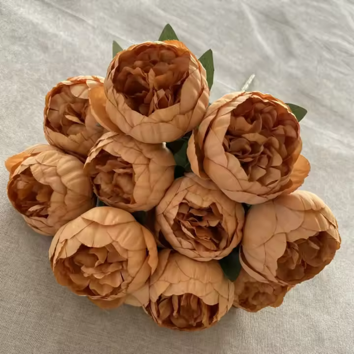 Arreglo floral de estilo nórdico, 10 cabezas de peonías, arte Floral redondo, peonías artificiales, flor Flexible hecha a mano para fiesta - 1