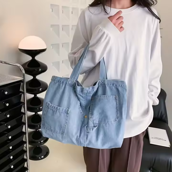 Bolso de Hombro de Diseño Simple en Mezclilla, Bolso de Gran Capacidad que Combina con Todo, Bolso Versátil para Mujer - 1