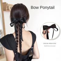 Estilo de Ballet, cola de caballo con lazo negro, extensión de cabello trenzado de boxeo, peluca de cola de poni, peluca trenzada de giro largo Natural para mujer - details 3