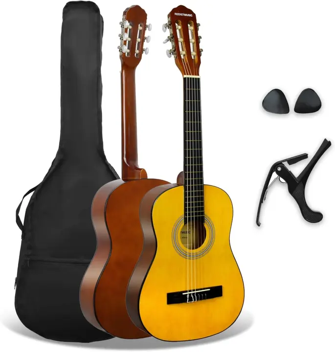 Pack de guitarra clásica española de tamaño 1/4 para niños XF de 3rd Avenue, Guitarra acústica con cuerdas de nylon, funda de transporte, cejilla y púas, Natural - 1