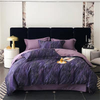 Svetanya Juego de Ropa de Cama con Diseño Floral Pastoral en Amarillo y Morado Tamaño Queen y King Algodón Egipcio Ajustable - details 24
