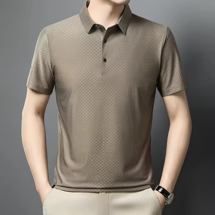 Polo de Sedosa de Hielo de Verano Camiseta de Negocios Casual con Cuello Redondo - 1