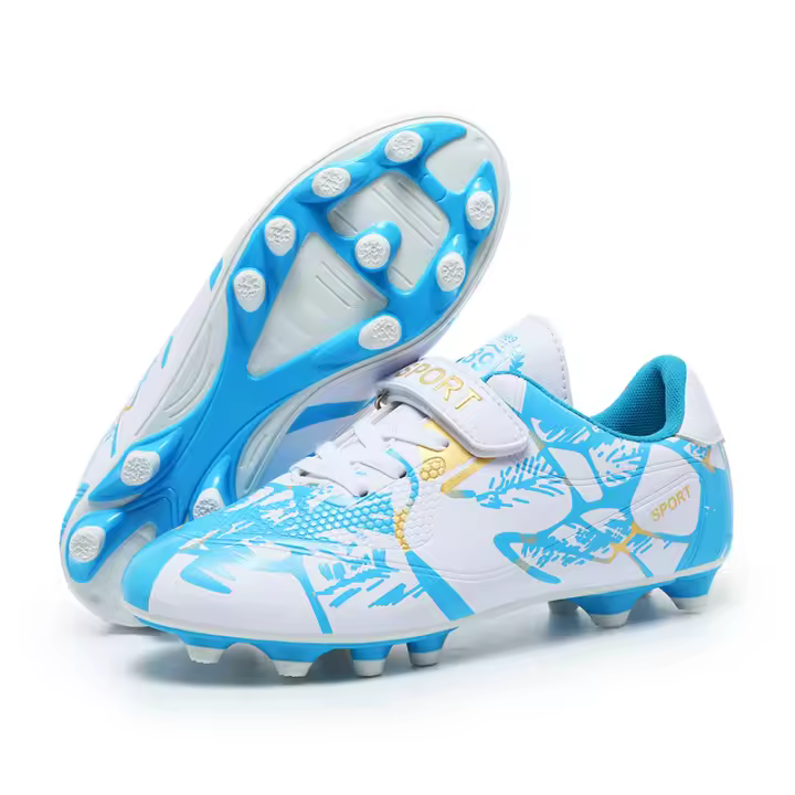 Zapatos de tacos de fútbol para niños y niñas, calzado atlético para exteriores, interiores, suelo firme, blanco - 1
