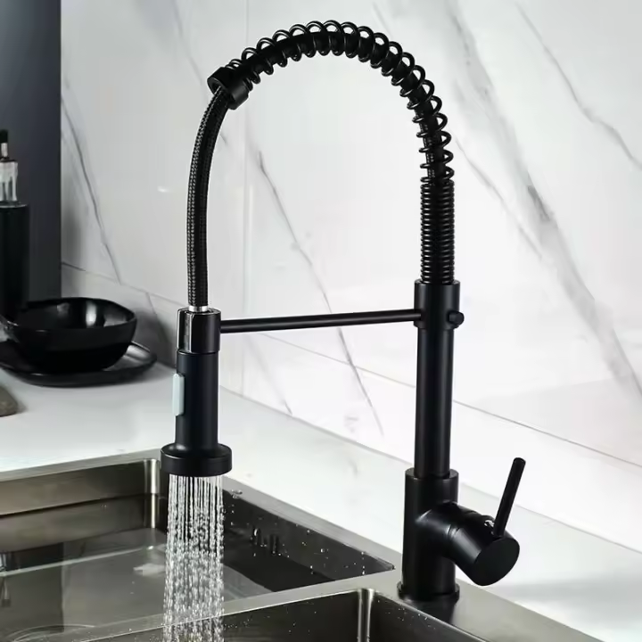 VGX Grifo de cocina con rociador desplegable Mezclador monomando para lavabo 360 °   Grifos giratorios estilo resorte Latón Cromo Oro Negro - 1
