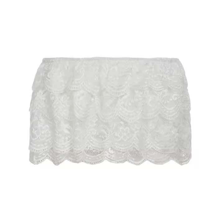BUNO-Minifalda de encaje floral para mujer Y2k de cintura baja en capas con volantes Falda corta plisada de una línea Falda interior de encaje medio resbalón - 1
