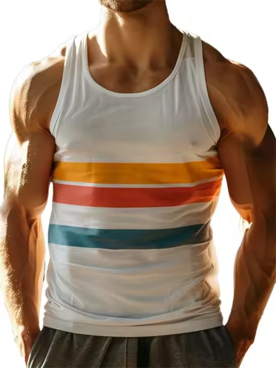 Camisetas sin mangas con estampado de rayas Retro para hombre, chaleco informal sin mangas con estampado 3D, camisetas deportivas holgadas con cuello redondo de secado rápido, verano - 1