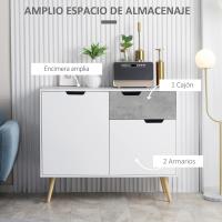 Buffet 2 Puertas 1 Cajón Almacenaje Estudio Dormitorio Estilo Morno 98x39x815 cm Blanco - details 3