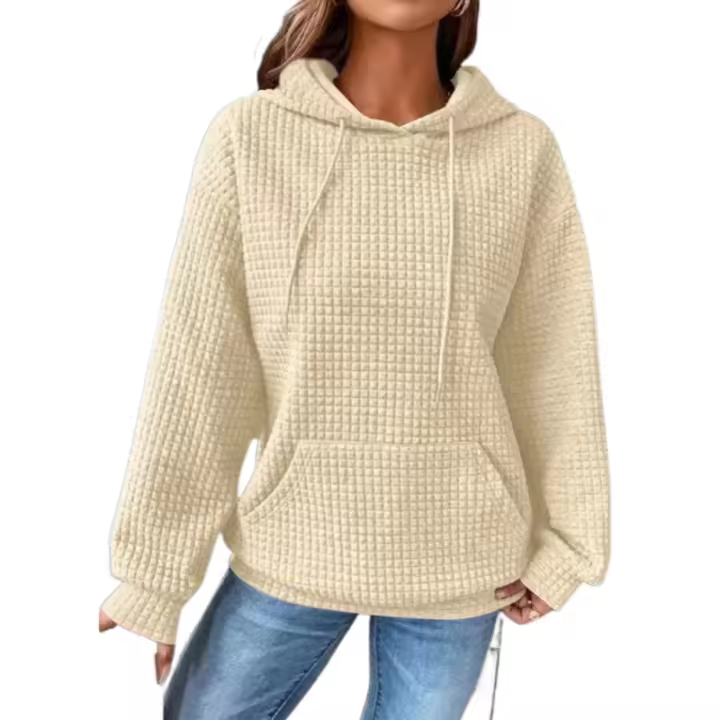 Sudadera de manga larga con cuello redondo y capucha, color sólido, top, moda para mujer - 1