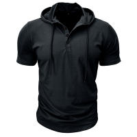 Hombres Deportes Fitness Casual al aire libre de manga corta camiseta con capucha Top Henley Shirt. - details 45