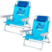 2 sillas plegables multiposición para playa, jardín, terraza o camping, 5 posiciones, 53x58x80 cm, Incluye bolso, Posavasos, Topes antivuelco, Soporta 110 kg, Asas transporte (85470) - details 0