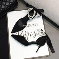 Zapatos de tacón negros para mujer, novedad de verano 2023, diseño de marca, cuentas, perlas, boda, tacones altos nupciales, zapatos sexis de punta estrecha para fiesta y baile - details 4