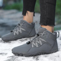 Botas de nieve de invierno para mujer, botines forrados de piel cálida sin cordones, Botas de senderismo descalzas, botines de caja de punta ancha - details 6