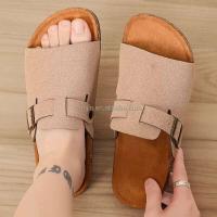 Nuevas sandalias de cuña de corcho para hombre americano con diseño de botones de talla grande 46, zapatillas de verano suaves y cómodas, para caminar en la playa - details 6