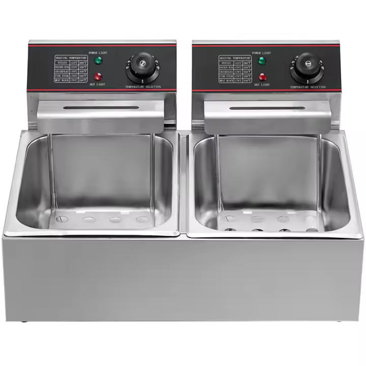SucceBuy-freidora de doble grasa de 6000W, freidora comercial de doble temperatura ajustable, freidora de doble cesta de acero inoxidable - 1