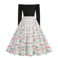2025 Otoño/Invierno nuevo vestido de estilo años 50 de manga larga con un hombro estampado navideño - details 6