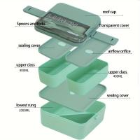 Fiambrera de 1800ML Tupper Segura para Microondas, Impermeable, Portátil con 4 Compartimentos y Cubiertas Ideal para el Colegio - details 0