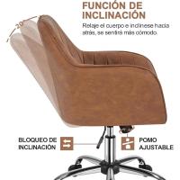 Silla de Oficina Ergonómica Reclinable Rotativa de 360°, Ajustable en Altura, Cojín Acolchado, Carga Máxima 136 KG, Marrón - details 2