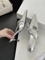 Sandalias de Cadena de Diamantes de Imitación Altas Puntiagudas Estilo Tacón Niche para Mujeres - details 9