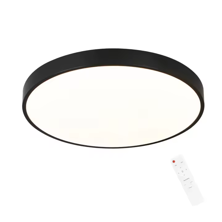 CBJKTX Luz de Techo LED Regulable con Control Remoto Lámpara de baño de 36 W Negro IP44 Impermeable Plano 37 cm Redondo - 1