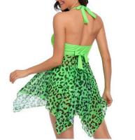 Bikini de leopardo sin mangas para mujer, Falda corta de talla grande, traje de baño de cintura alta, ropa de playa estampada sin espalda, 2XL XL - details 6