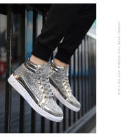 Trendy Men's High Top Sports Shoes Round-Toe Glossy Stage Casual Versatile Boots Outdoor Streetwear Boys Skateboarding Shoes - details 21