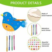 Paquete de 6 kit de manualidades con carillón de viento de pájaro 3D para niños, pintura DIY y construcción de manualidades de animales de madera, regalos de cumpleaños para niñas/niños - details 3