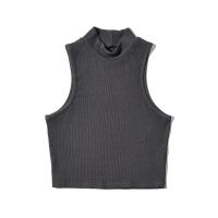 Verano negro mujer moda Crop Top cuello alto blanco sin mangas camisetas sin mangas 5 colores - details 10