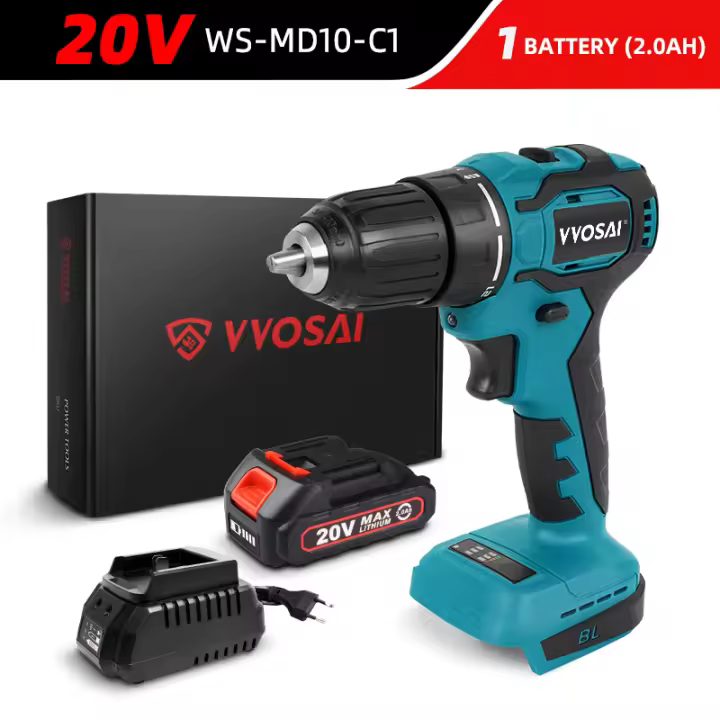 VVOSAI-taladro eléctrico sin escobillas de 20V, 21 + 1 Torque, destornillador inalámbrico de 50nm, batería de iones de litio, taladro eléctrico - 1