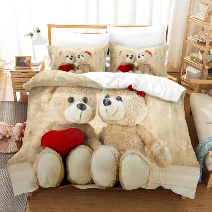 Juego de cama 3DTeddy Bear, funda nórdica con funda de almohada, ropa de cama doble Queen King, ropa de cama - 1