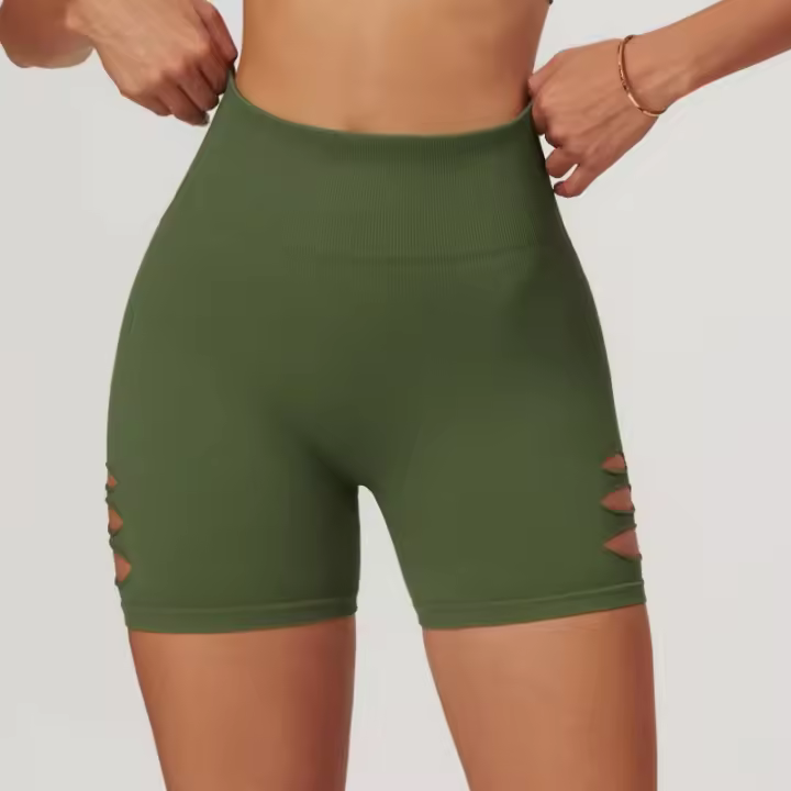 Shorts de yoga de cintura alta sin costuras con efecto levanta glúteos de secado rápido para mujer - 1