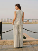 "【NUEVA COLECCIÓN 2025】Conjunto Mujer Elegante Verano - Blusa Sin Mangas Rayas + Pantalones Palazzo Anchos |   Conjunto Oficina y Casual |   Moda Europea Minimalista |   Talla S-XL - details 2