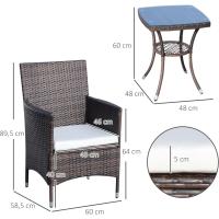 Conjunto de Muebles Ratán para Jardín Formado por 1 Mesa y 2 Sillones con Cojines Estructura de Metal y Ratán Marrón - details 5