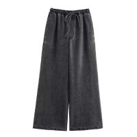 Cazadora vaquera corta + vaqueros de pernera ancha con pliegues drapeados, traje, blazer, casual Cuello con solapas, top de manga larga, pantalones sueltos - details 9