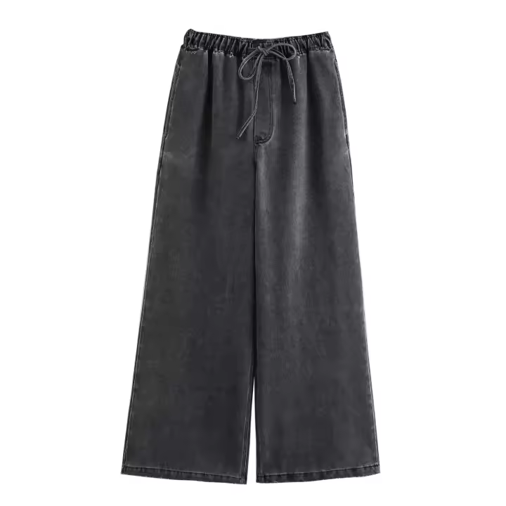 Cazadora vaquera corta + vaqueros de pernera ancha con pliegues drapeados, traje, blazer, casual Cuello con solapas, top de manga larga, pantalones sueltos - 1