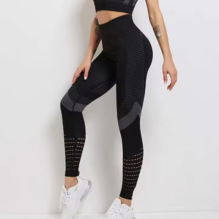 Malla de gimnasio para mujer, calcetines energéticos sin costuras, pantalones deportivos de cintura alta, entrenamiento, correr, ropa deportiva, malla hueca para Yoga - 1