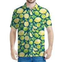 Camiseta con cuello de limón con estampado 3D de Lime Bar para hombre y mujer, botón suelto, manga corta, polo informal, top de verano - details 5