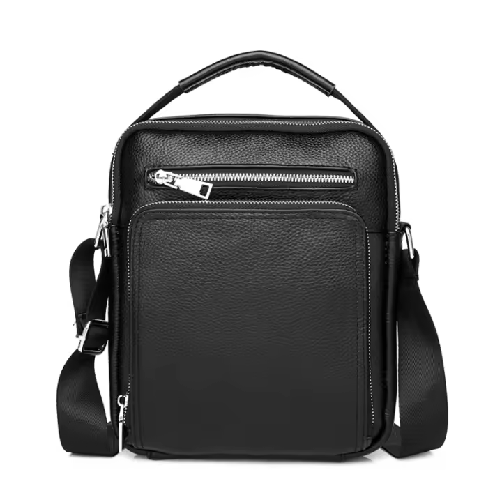 SCHLATUM, bolso de hombro tipo bandolera de cuero genuino para hombre, bolso de mensajero negro de piel de vaca para iPad, bolsos de mano para hombre, bolsos de negocios informales - 1