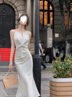 Vestido de noche de gama alta certificado blanco, regalo de cumpleaños elegante de verano para mujer de satén de acetato francés - details 5