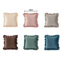Funda de almohada suave con volantes de Color sólido, funda de almohada cuadrada Vintage, funda de cojín delicada de 45CM para sala de estar/oficina - details 0