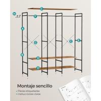 Armario Portátil Plegable Organizador de Ropa con Barras de Colgar Estantes de Almacenamiento con Ganchos Extraíbles Marrón Rústico Tamaño 40 x 94,5 x 180 cm - details 13